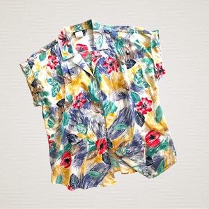 Vintage Caliché Tropical Print Shirt, Cuffed Sleeve, Made in USA
